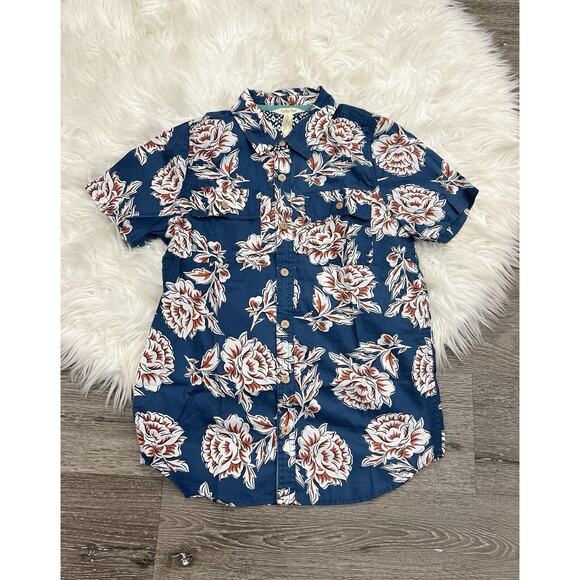 Matilda Jane Boys Blue Floral Hawaiian Button Up Shirt Sz 14 EUC - Picture 1 of 3